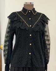 ithal tasarım güpürlü gömlek siyah