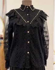 ithal tasarım güpürlü gömlek siyah 2