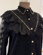 ithal tasarım güpürlü gömlek siyah 3