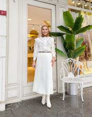 ithal pliseli triko etek ekru