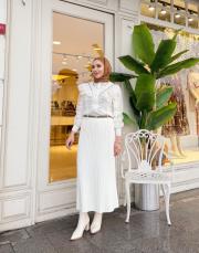 ithal pliseli triko etek ekru 2