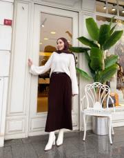 ithal pliseli triko etek kahve