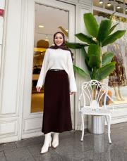 ithal pliseli triko etek kahve 2