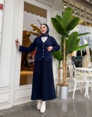 ithal pliseli triko etek lacivert