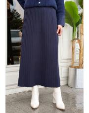 ithal pliseli triko etek lacivert 2