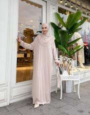 süprem şalı birleşik namaz elbisesi bej