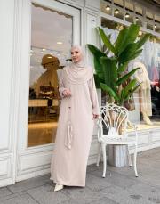 süprem şalı birleşik namaz elbisesi bej 4