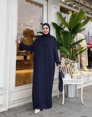 süprem şalı birleşik namaz elbisesi lacivert