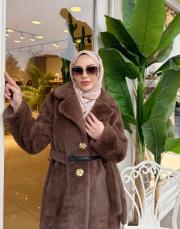 deri kemer detay kürk kaban kahve 5