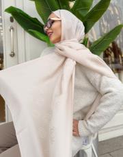 native desenli şal açık bej