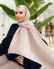 native desenli şal koyu bej