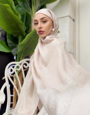 pera halka desenli şal açık bej 4