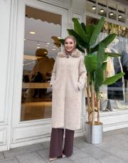 yaka kürklü incili angora bej 2