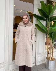 yaka kürklü incili angora bej 3