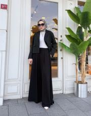 plise detay etekli pantolon siyah