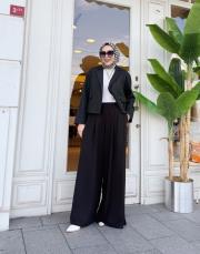 plise detay etekli pantolon siyah 3