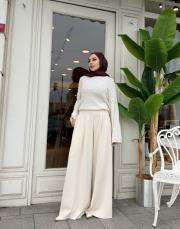 plise detay etekli pantolon bej 5