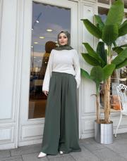 plise detay etekli pantolon haki
