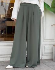 plise detay etekli pantolon haki 3