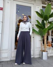 plise detay etekli pantolon antrasit