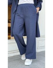 beli lastikli tensel bol paça pantolon lacivert 2