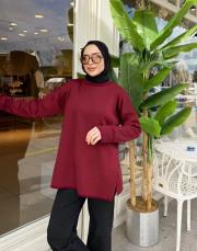 kol detay simli kazak bordo