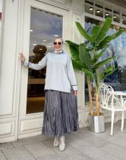 kol detay simli kazak gri