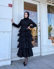 güpürlü katkat elbise siyah