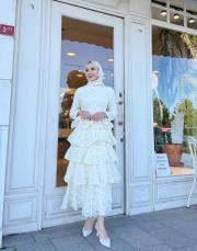 güpürlü katkat elbise krem 3