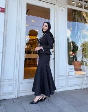 ithal işlemeli ceketli elbise siyah 2