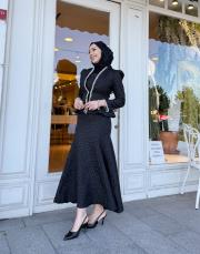 ithal işlemeli ceketli elbise siyah 3