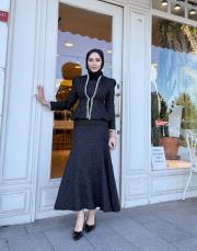 ithal işlemeli ceketli elbise siyah 4