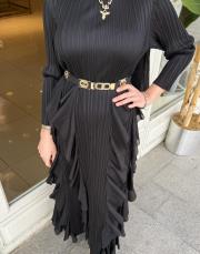 ithal pliseli şifon volanlı elbise siyah 7