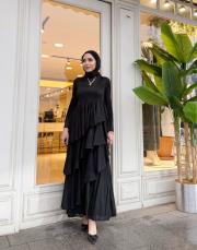 ithal asimetrik volan elbise siyah 2