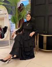 ithal asimetrik volan elbise siyah 4