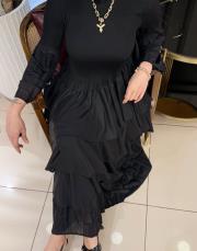 ithal asimetrik volan elbise siyah 5