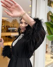 ithal yakası taşlı şifon elbise siyah 4