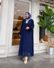 ithal yakası taşlı şifon elbise lacivert 2