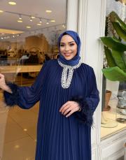 ithal yakası taşlı şifon elbise lacivert 3