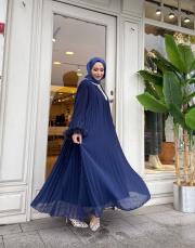 ithal yakası taşlı şifon elbise lacivert 4