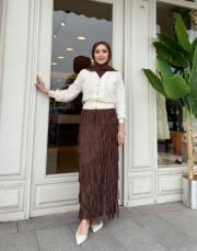 ithal saçaklı etek kahve