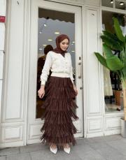 ithal saçaklı etek kahve 2