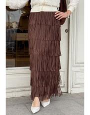 ithal saçaklı etek kahve 4