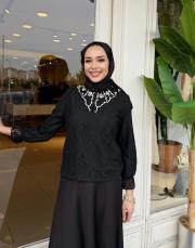 ithal yaka işlemeli bluz siyah 4