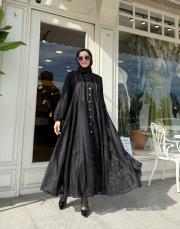 ithal zincir detay gömlek elbise siyah 2
