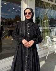 ithal zincir detay gömlek elbise siyah 4