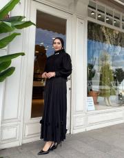 dökümlü pliseli yaka detaylı ipek krep bluz siyah