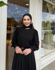 dökümlü pliseli yaka detaylı ipek krep bluz siyah 2