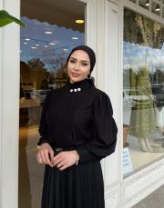 dökümlü pliseli yaka detaylı ipek krep bluz siyah 3