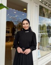 dökümlü pliseli yaka detaylı ipek krep bluz siyah 4